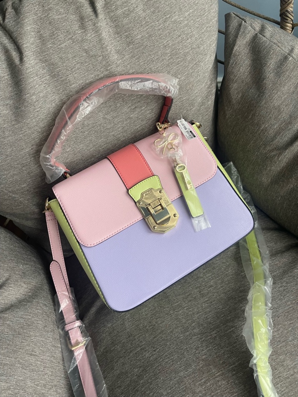 ALDO  Colorblock Leather Shoulder Bag - Pink, Lavender & Lime